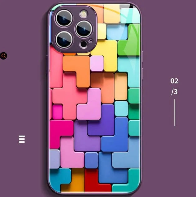 Silicone mobile phone back cover case with cartoon geometric building blocks design for iPhone
