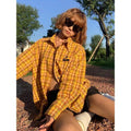 Original American dopamine yellow plaid shirt with loose fit cardigan style for youth leisure wear