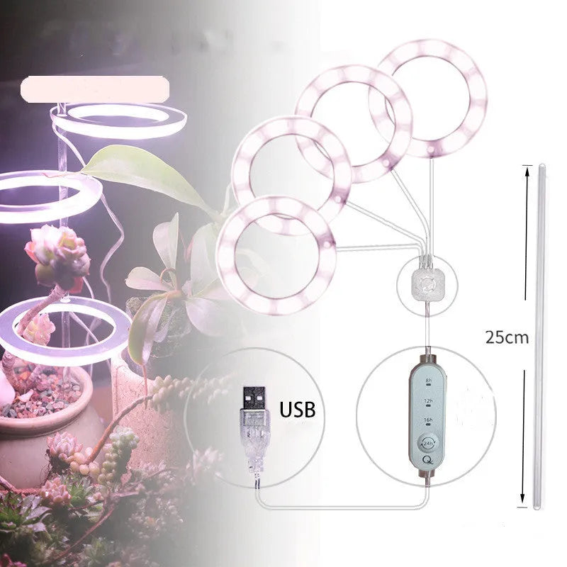 USB LED plant grow light with acrylic stick in pink white or sunshine yellow colour options.