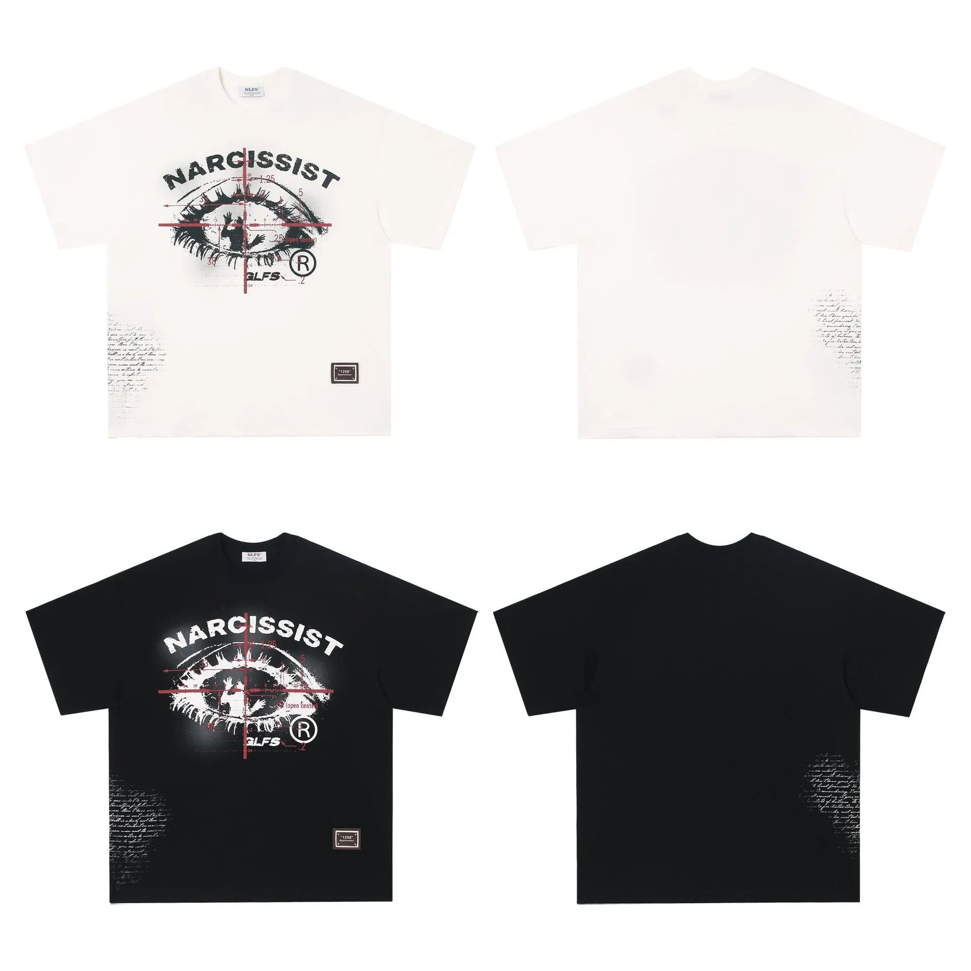 Retro hip hop T-shirt with graphic letter patterns in black and white colours