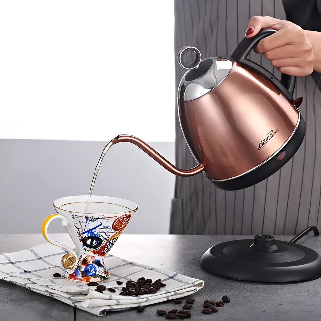 Automatic stainless steel kettle with touch controls in gold colour option