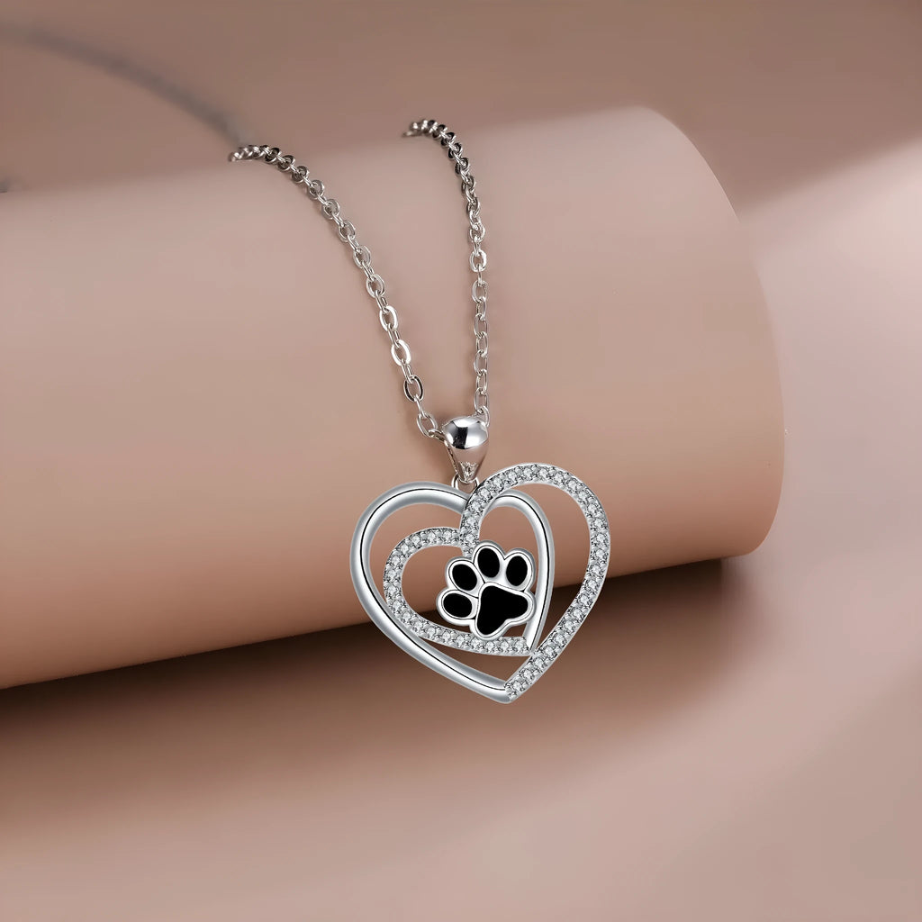 Women's copper dog's paw footprints heart necklace with cross chain in original design