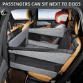 Grey water resistant cloth dog bed measuring 56cm square with 40cm sides and removable cover
