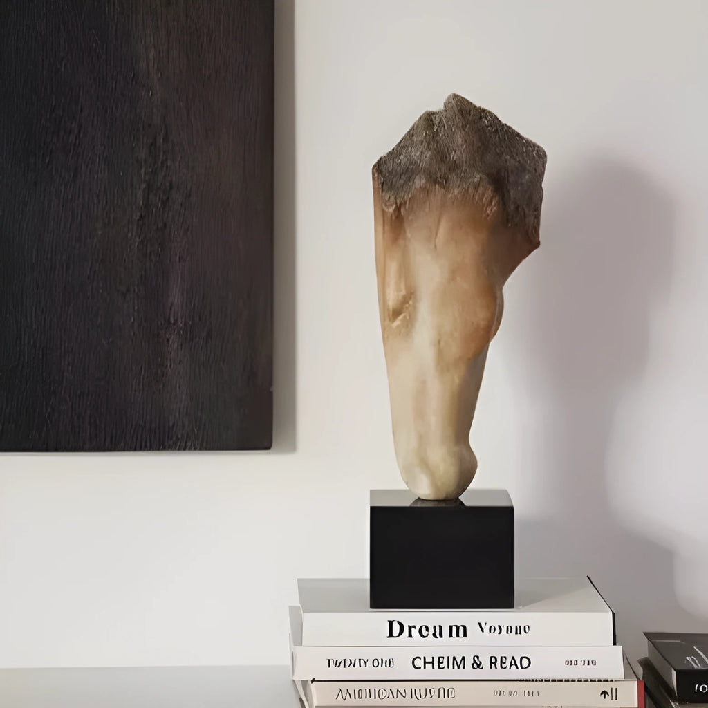 French retro abstract horse head desktop sculpture ornament with carved finish, 50cm tall.