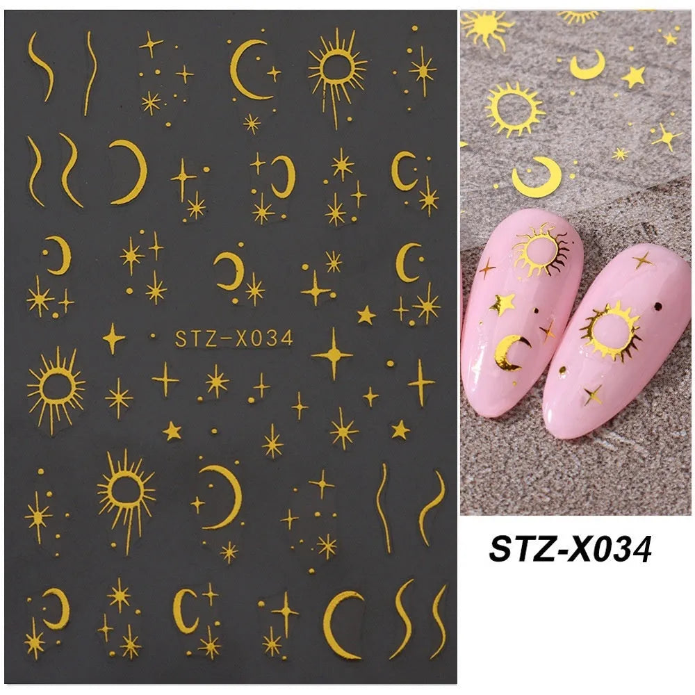 Cartoon love pattern nail art sticker decals in black and silver colours on a plastic sheet.