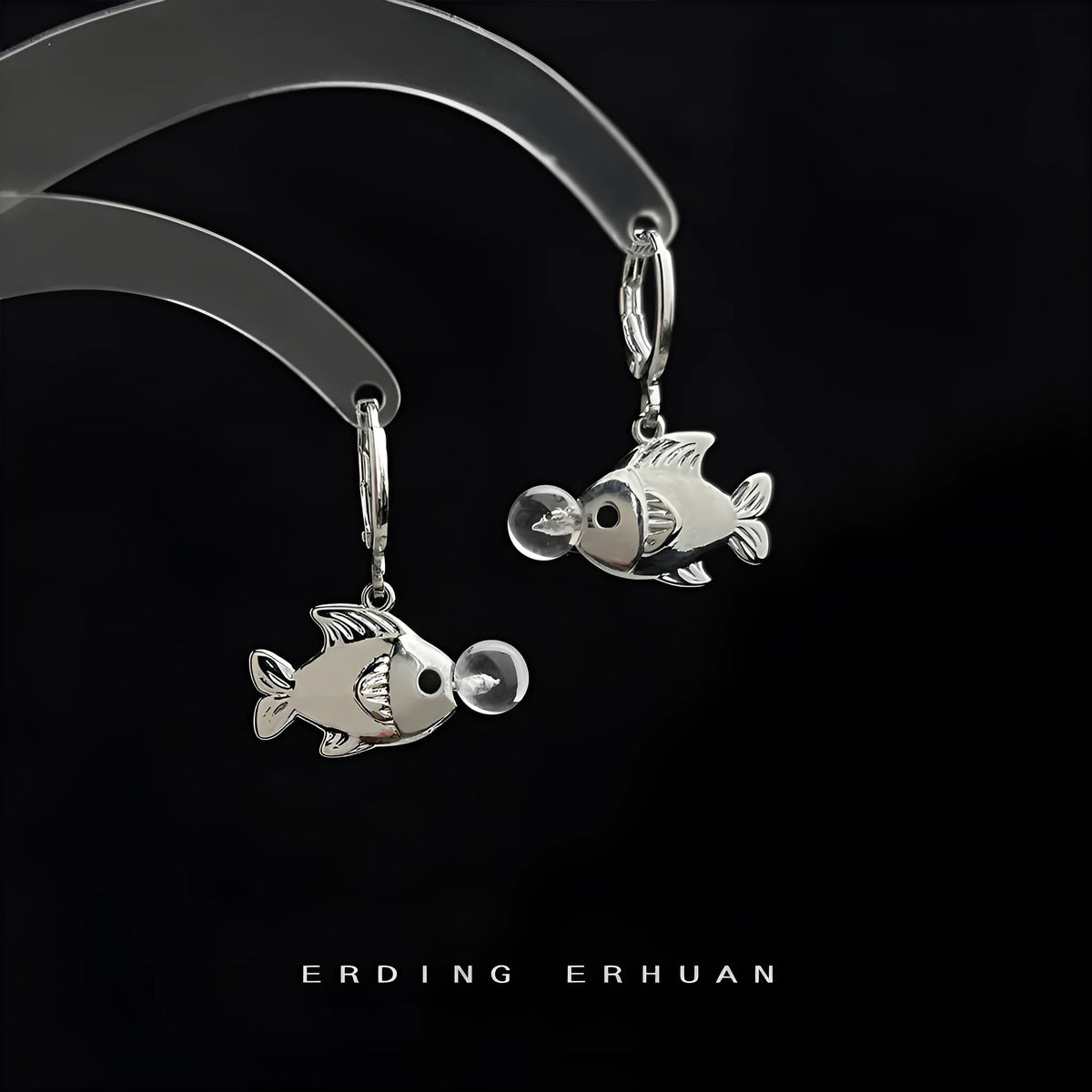 Bubble fish design copper earrings with goldfish elements and electroplated finish
