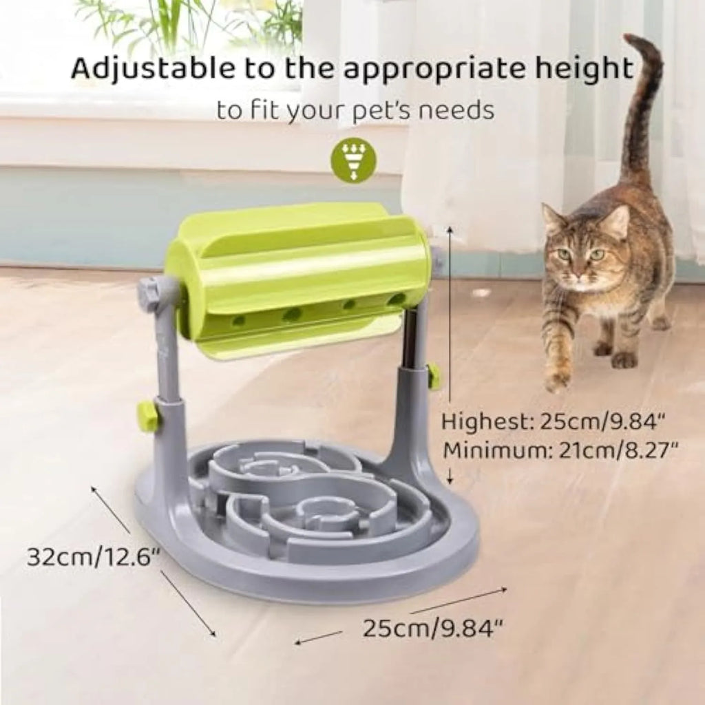 Blue interactive pet puzzle feeder toy with adjustable height for dogs and cats