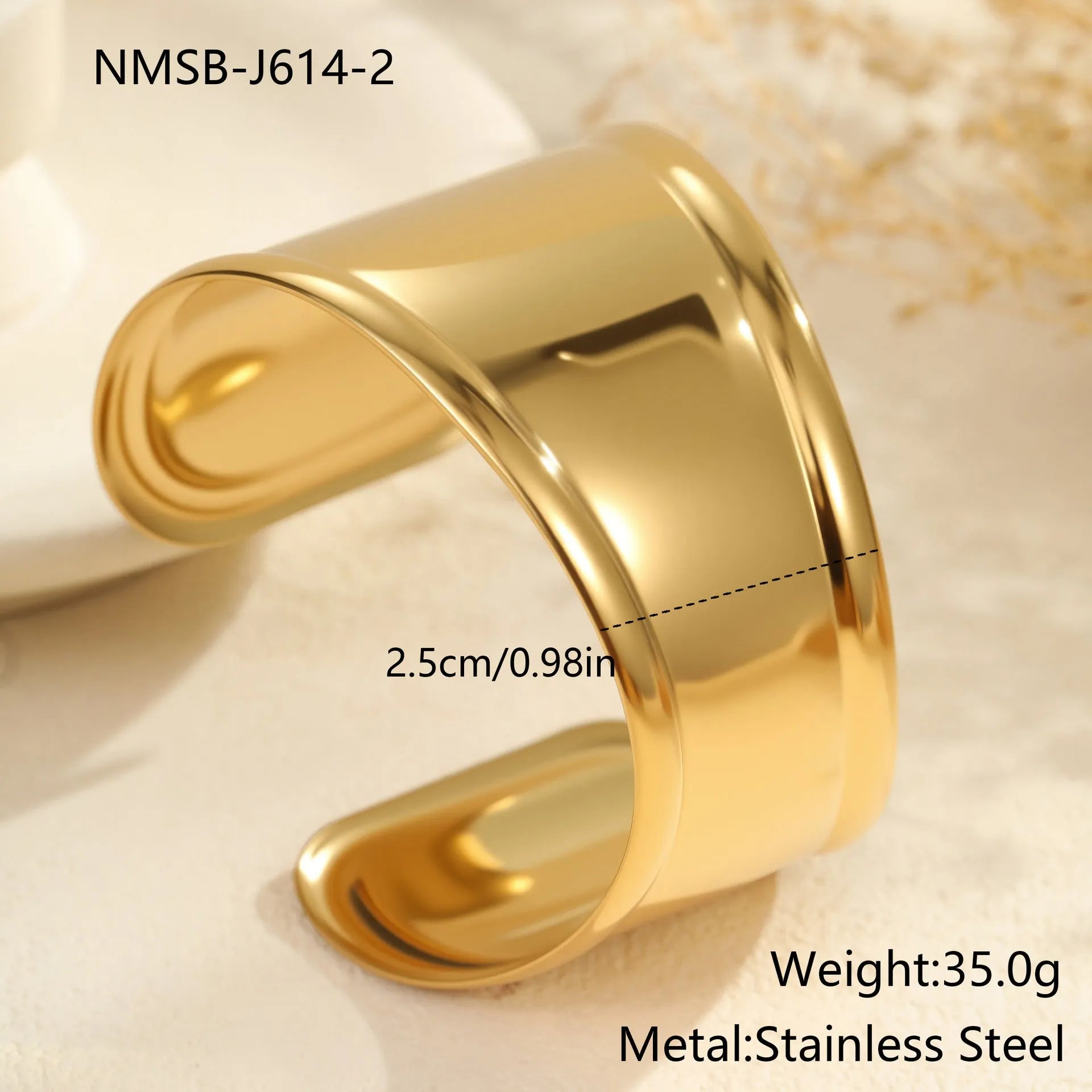 Gold plated stainless steel bracelet with exaggerated wide geometric wave design and asymmetric opening