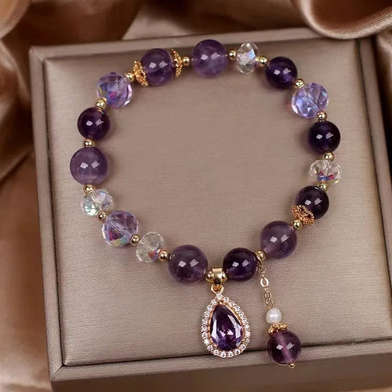 Purple natural amethyst crystal bracelet for women with micro inlay processing