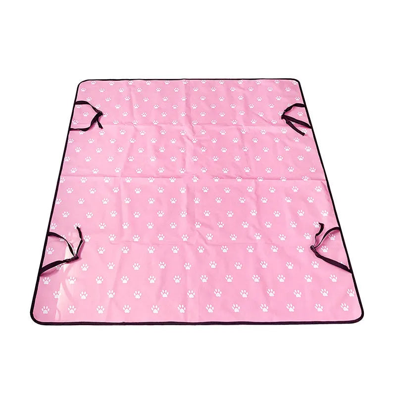 Car pet mat for rear seats with water resistant cloth and dog paw print design in grey colour