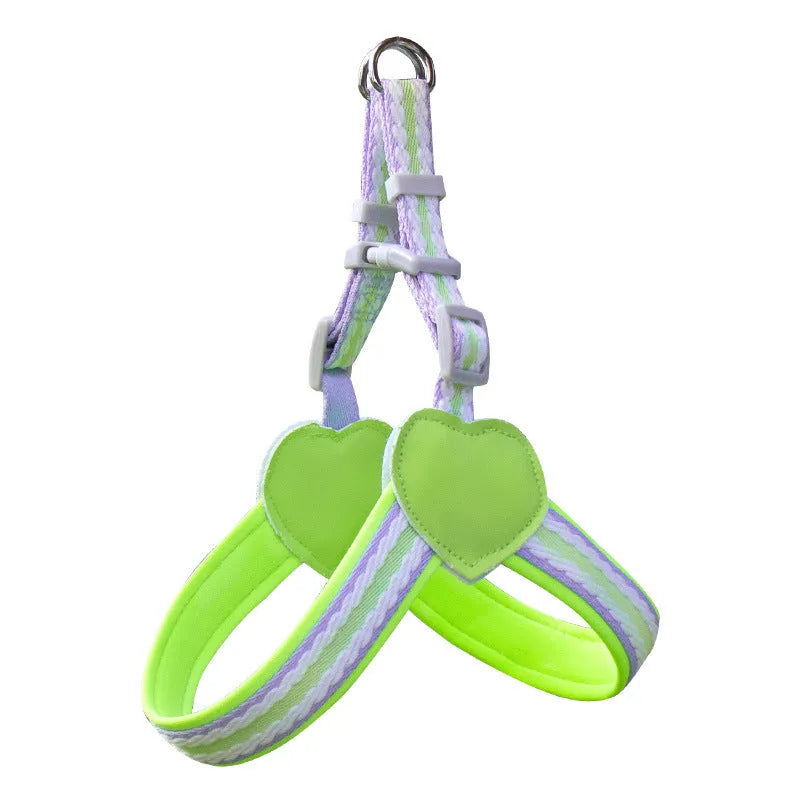 Nylon dog walking vest chest strap with 1.5 metre rope in multiple colour options