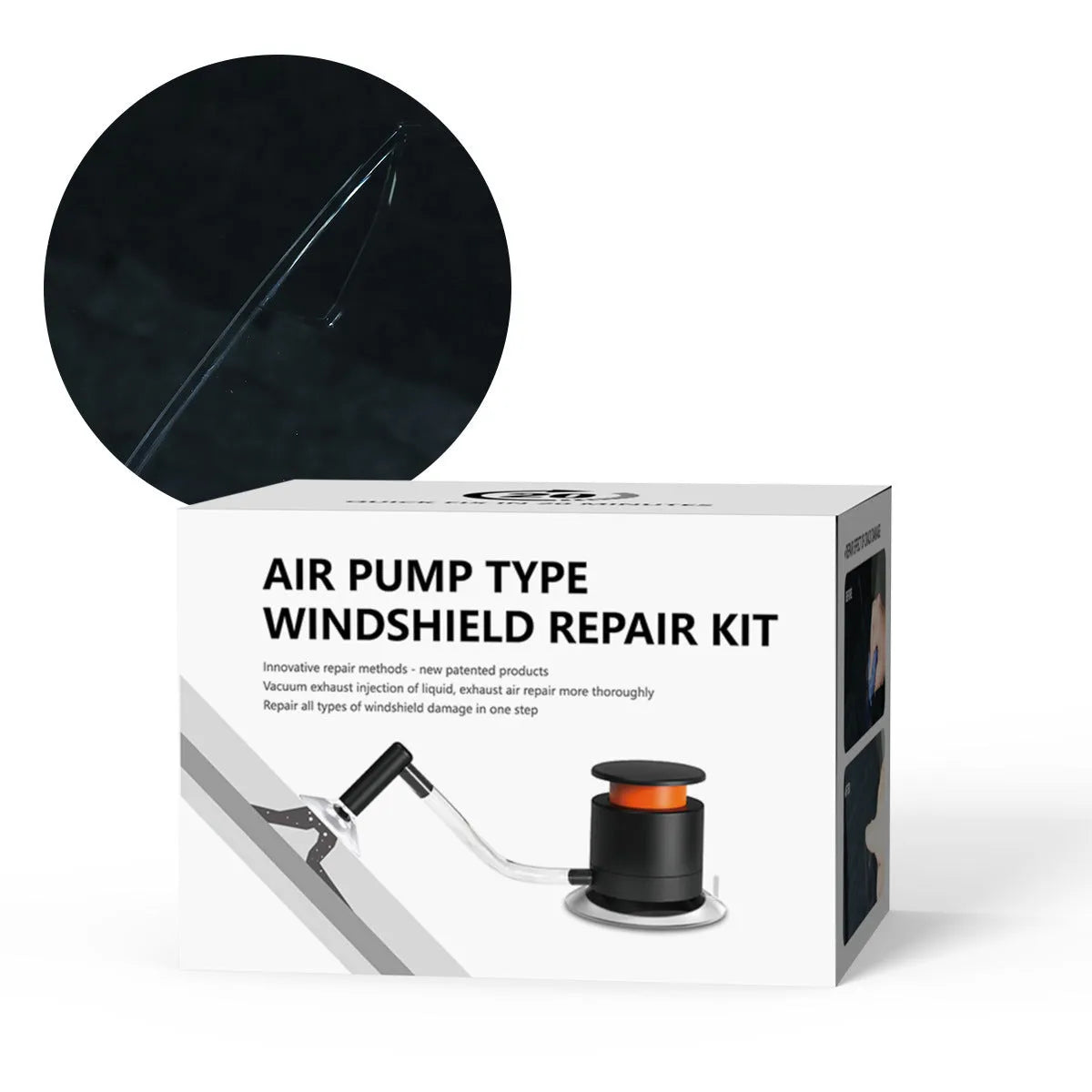 Car windshield crack repair tool kit with plastic applicator for glass point repairs