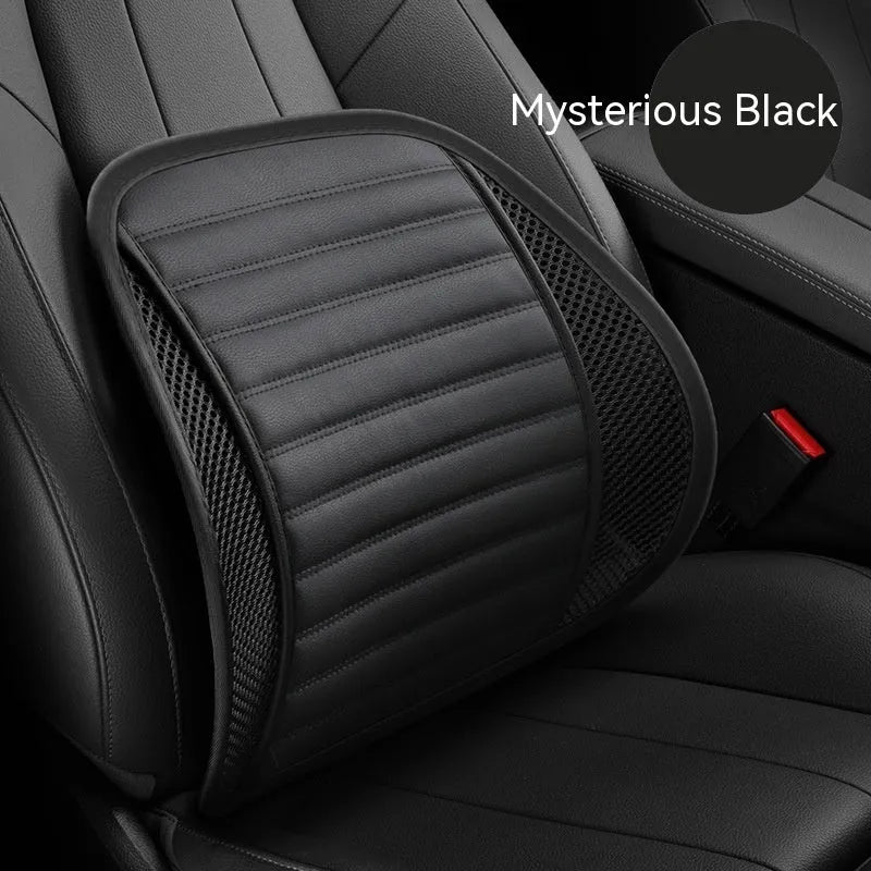 Genuine leather lumbar support cushion for car seat and office chair in sapphire blue colour.