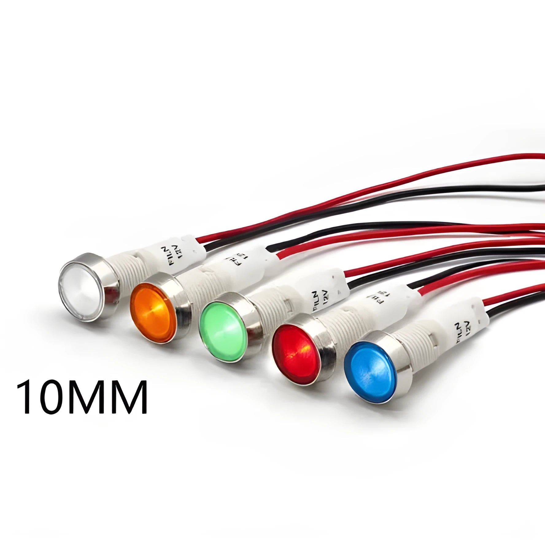 10mm stainless steel edge plastic indicator light with wire terminals and flat metal base