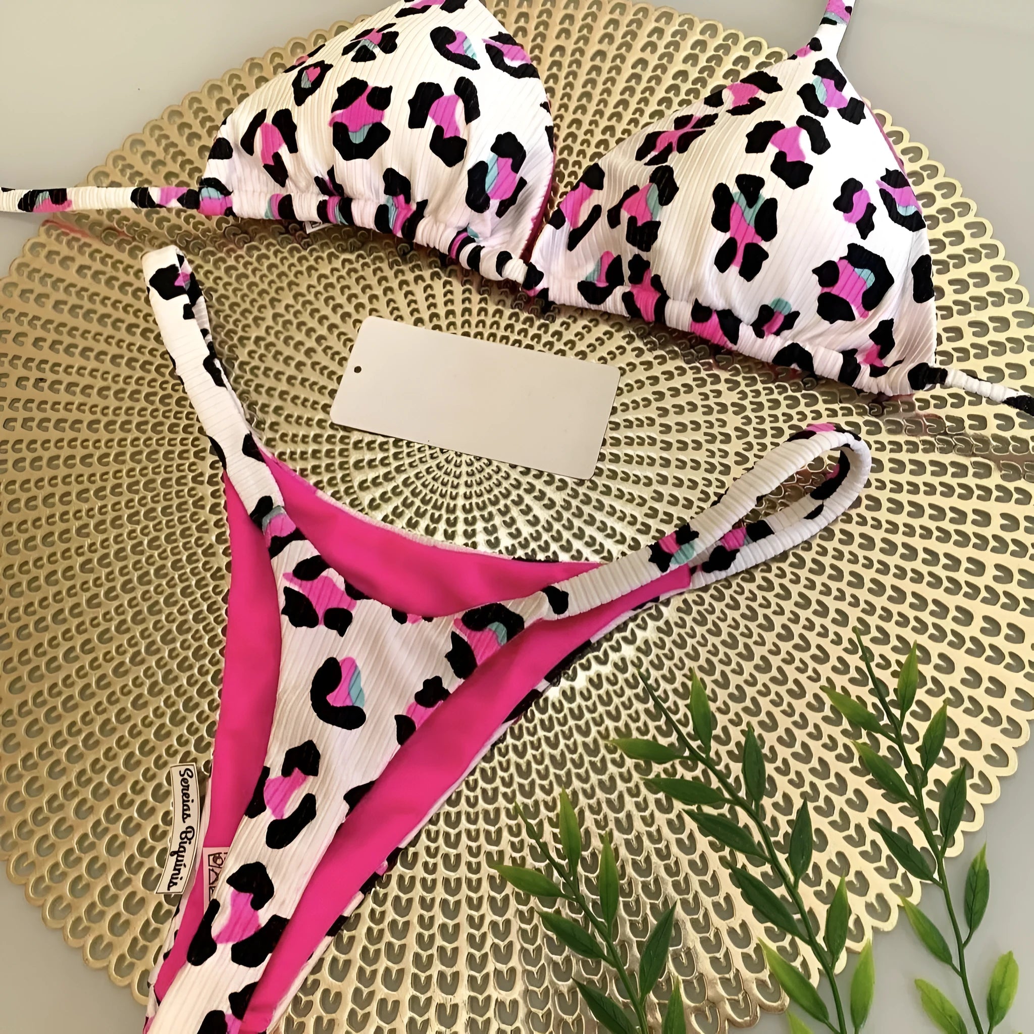 Women's printed bikini swimsuit with cotton lining in brief style for swimming sports