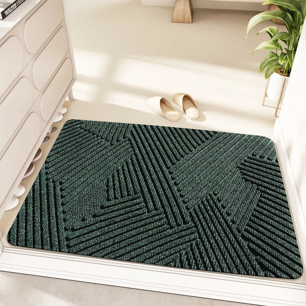 Cartoon anime pattern diatom oil floor mat with wire ring edge in alien shape available in green grey blue and khaki