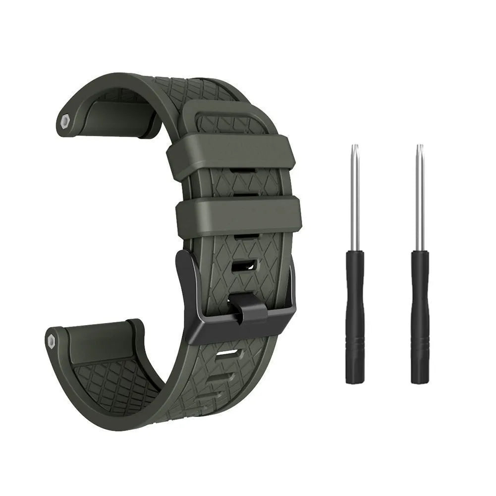 Jiaming 26mm silicone sports watch strap with stainless steel buckle in multiple colour options.