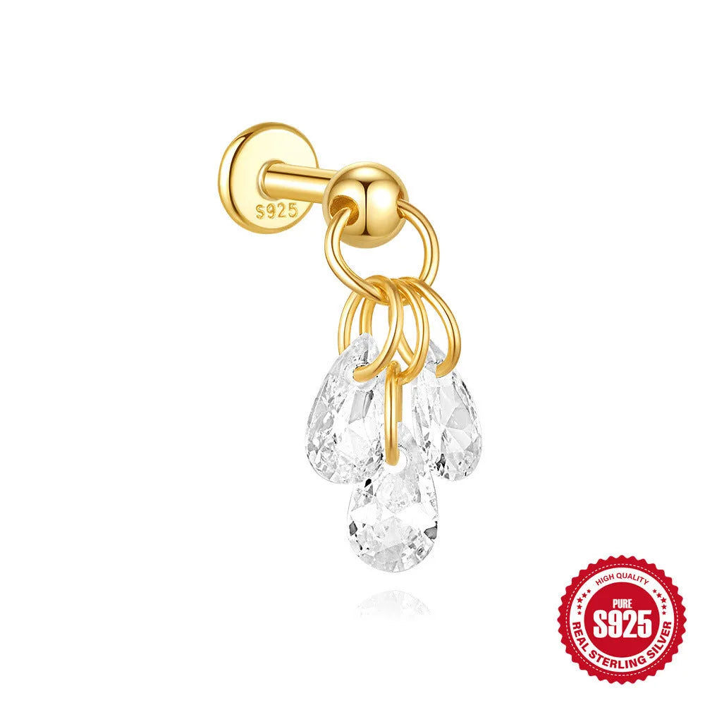 S925 sterling silver geometric moon earring with an embedded diamond star design in a gold colour finish.