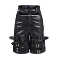 Men's black PU leather cropped pants showing mid to low waist design and flexible polycarbaminate construction