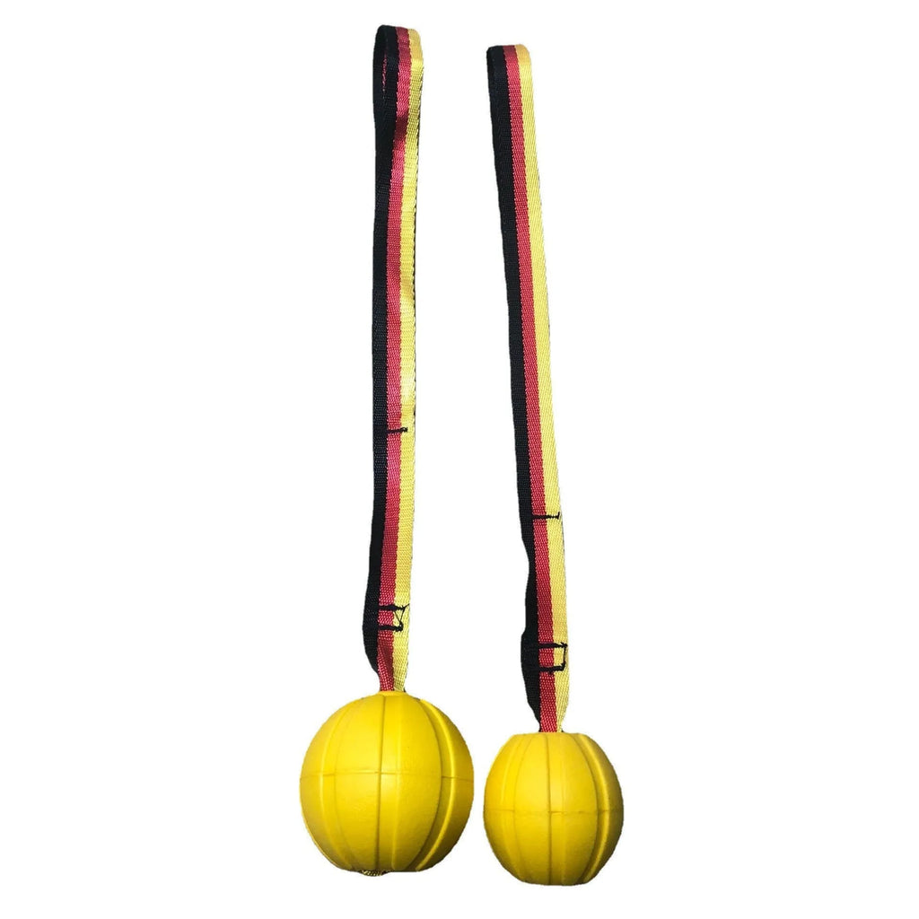 Floating EVA pet training ball with attached string in camouflage or yellow colour