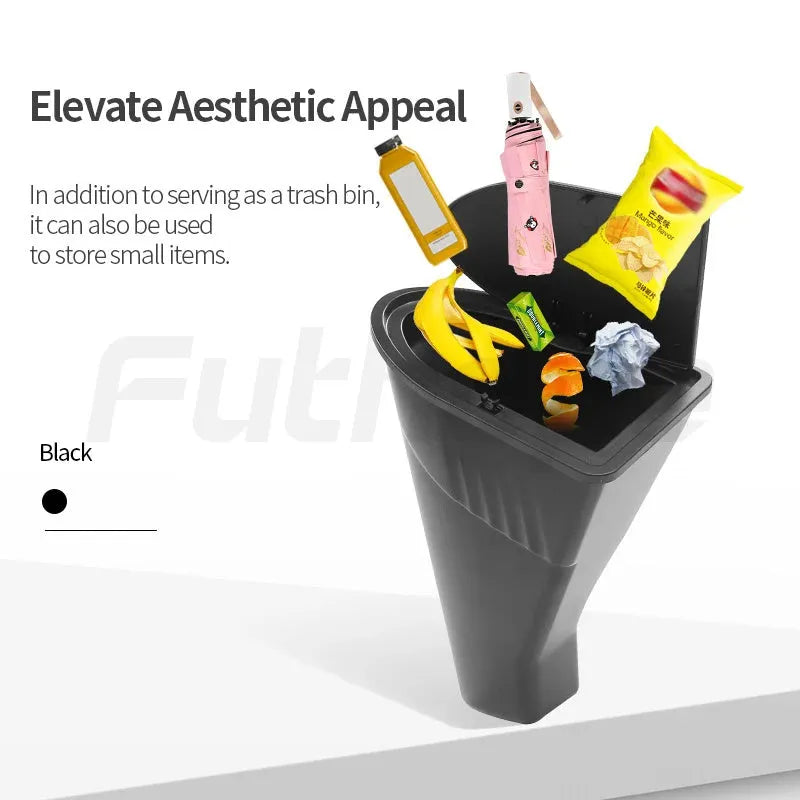 Two black ABS plastic car door trash cans for Tesla Model Y front seats