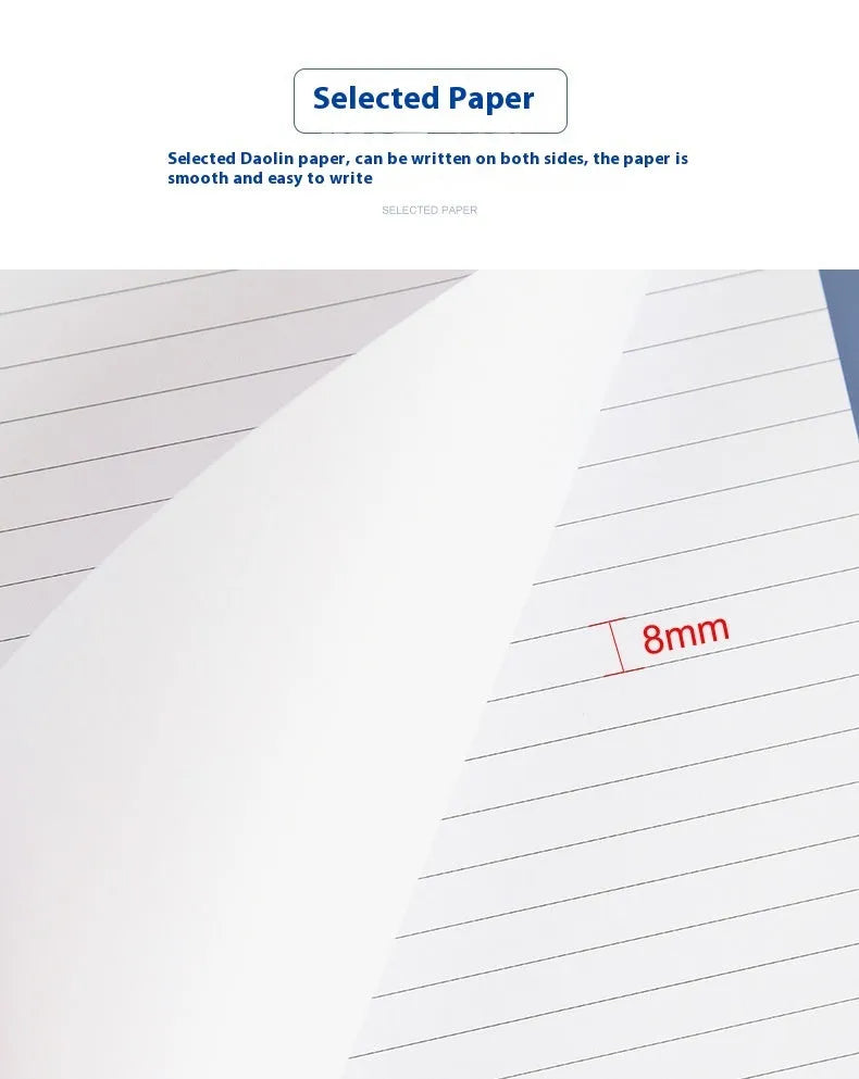 A4 tearable notebook with grid-lined pages and paper cover, showing adhesive binding.