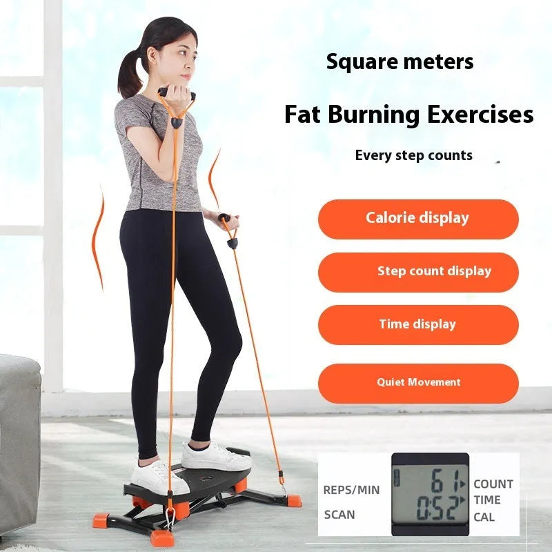 Black JS101A mini fitness skiing machine with elastic hand strap for home cardio.