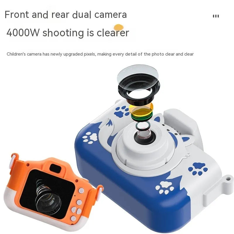 HD cartoon children's digital camera in blue with photo sticker and video functions