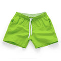 Men's straight leg beach shorts in polyester, shown in multiple colours and plus sizes.