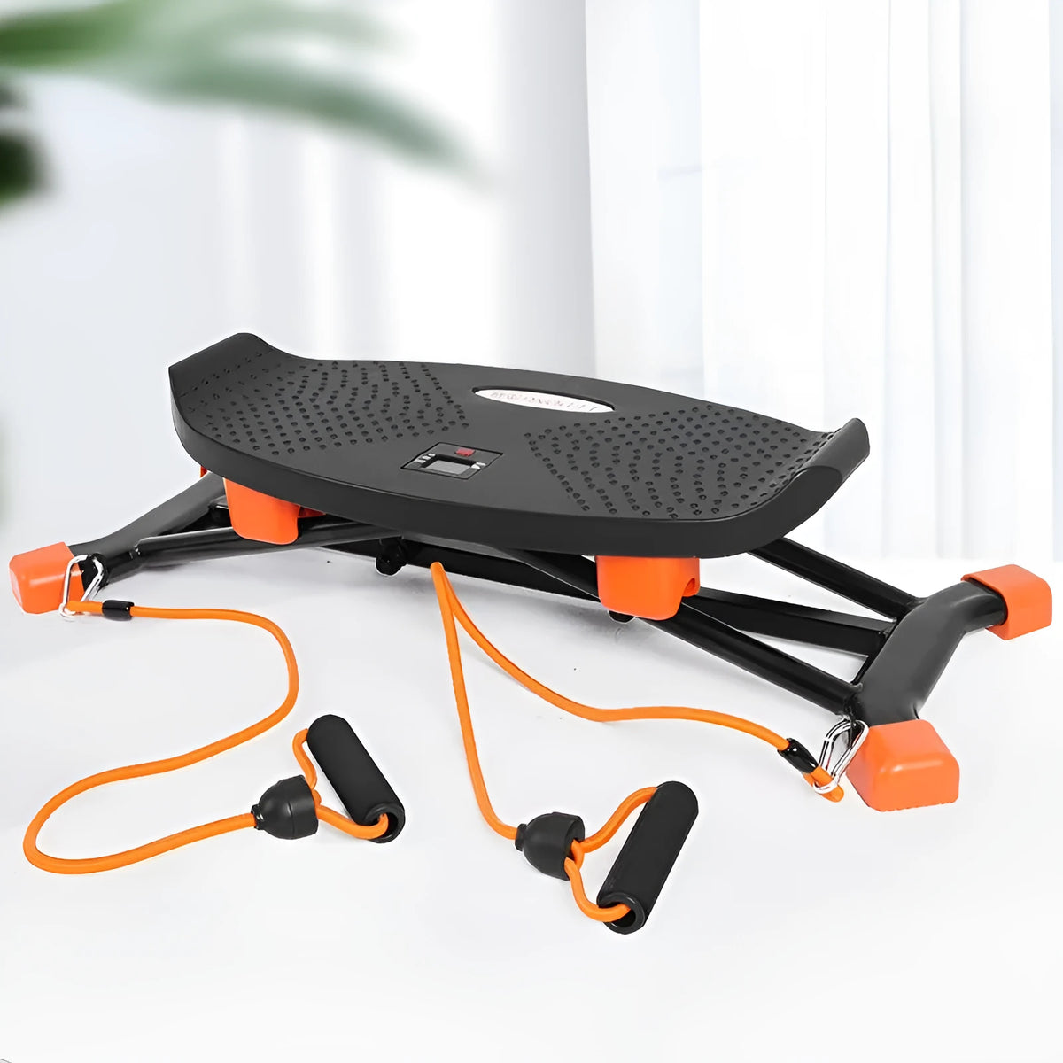 Black JS101A mini fitness skiing machine with elastic hand strap for home cardio.