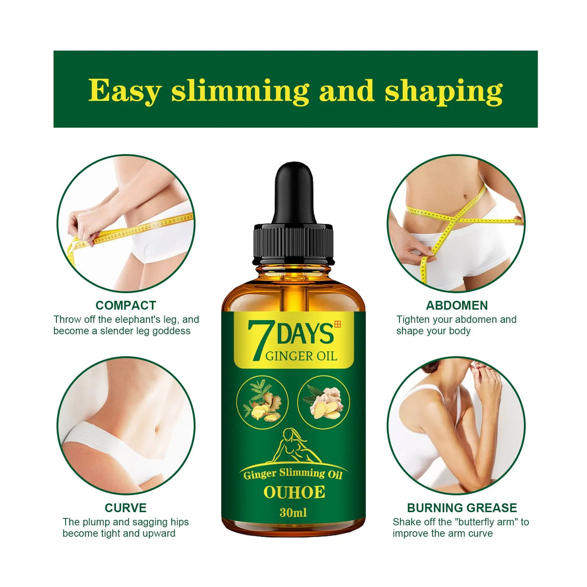 30ml bottle of Ginger Body Shaping Oil for firming thighs and muscles