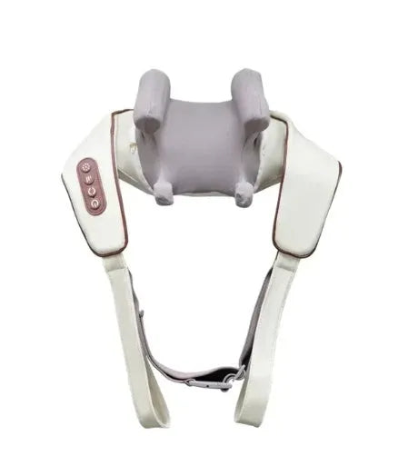 Creamy white rechargeable shoulder and neck massager with kneading nodes
