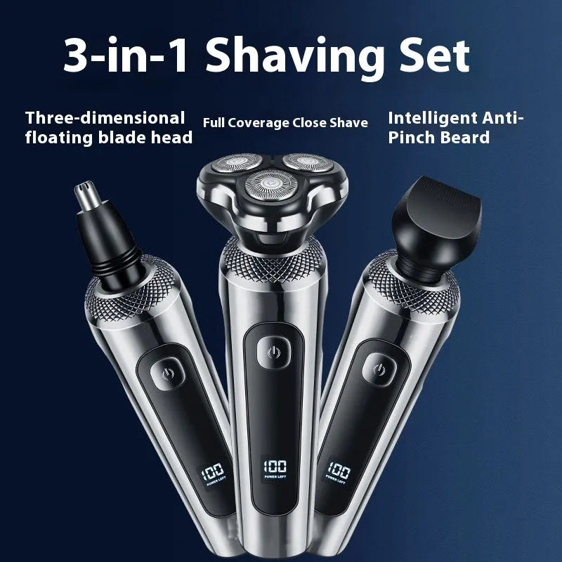Digital display USB rechargeable beard trimmer with washable floating cutter head on charging base
