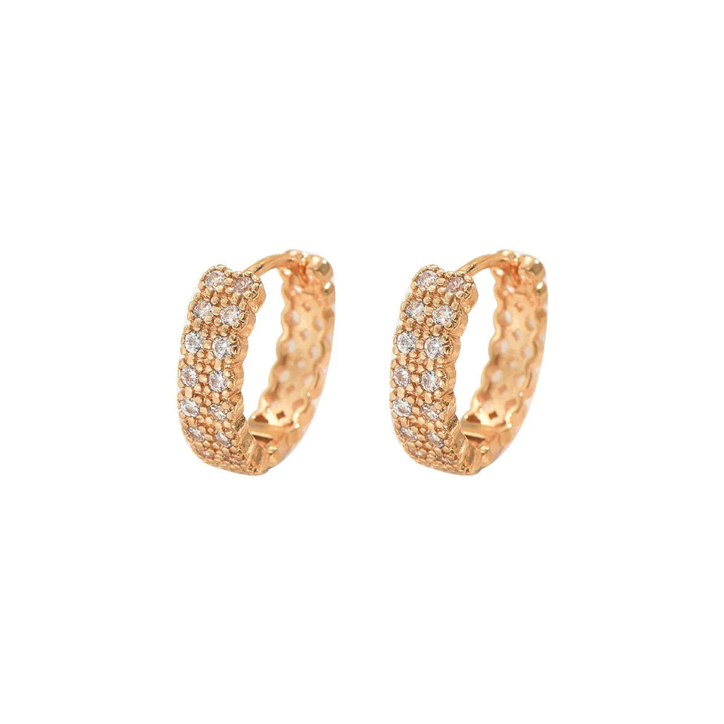 Geometric pattern copper ear studs with round, dot and ring elements in colour DE20288