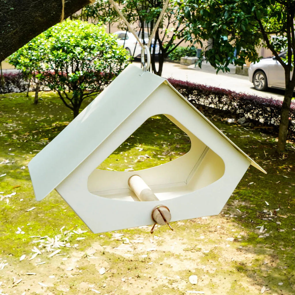 Simple modern iron bird nest feeder for outdoor garden decoration.