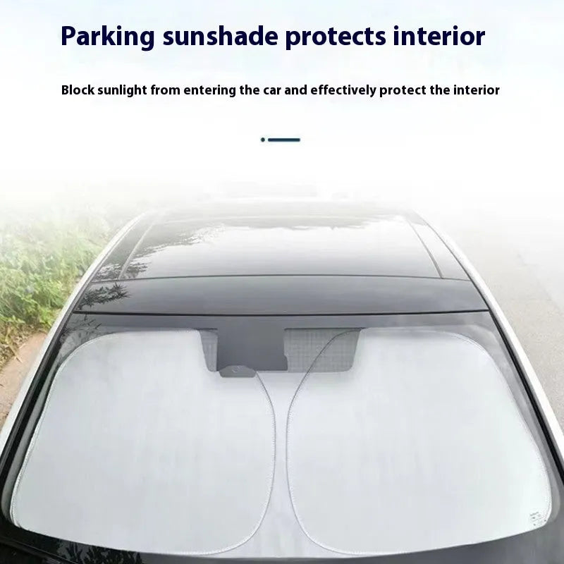 Titanium silver aluminium foil car sunshade for windscreen heat and UV protection.