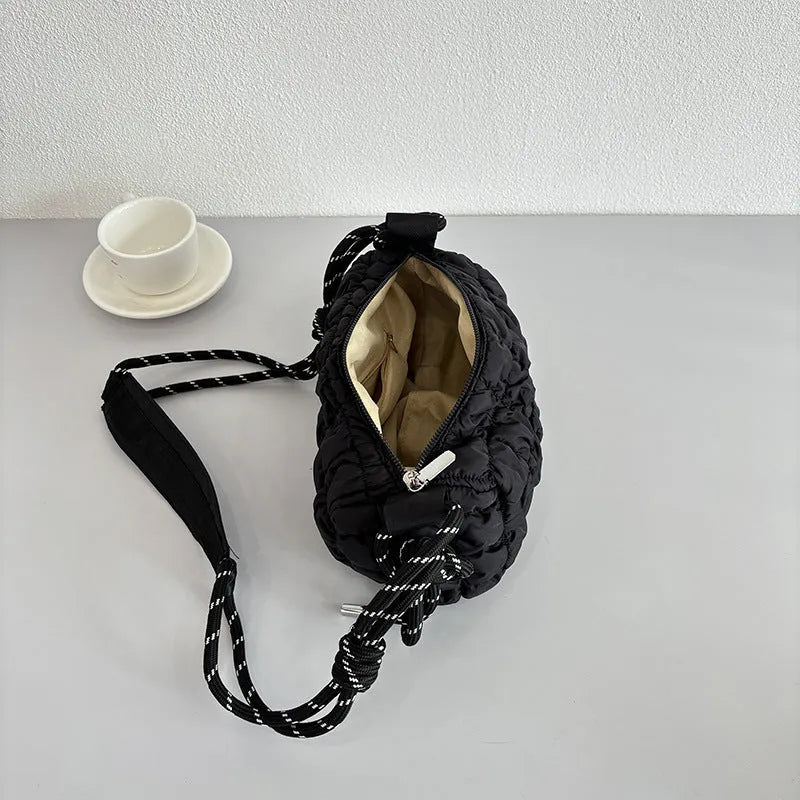 Women's lightweight nylon messenger crossbody bag with rhombus pattern in pillow shape