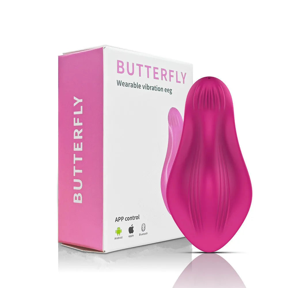 Rose red wearable female massager with butterfly design and app remote control