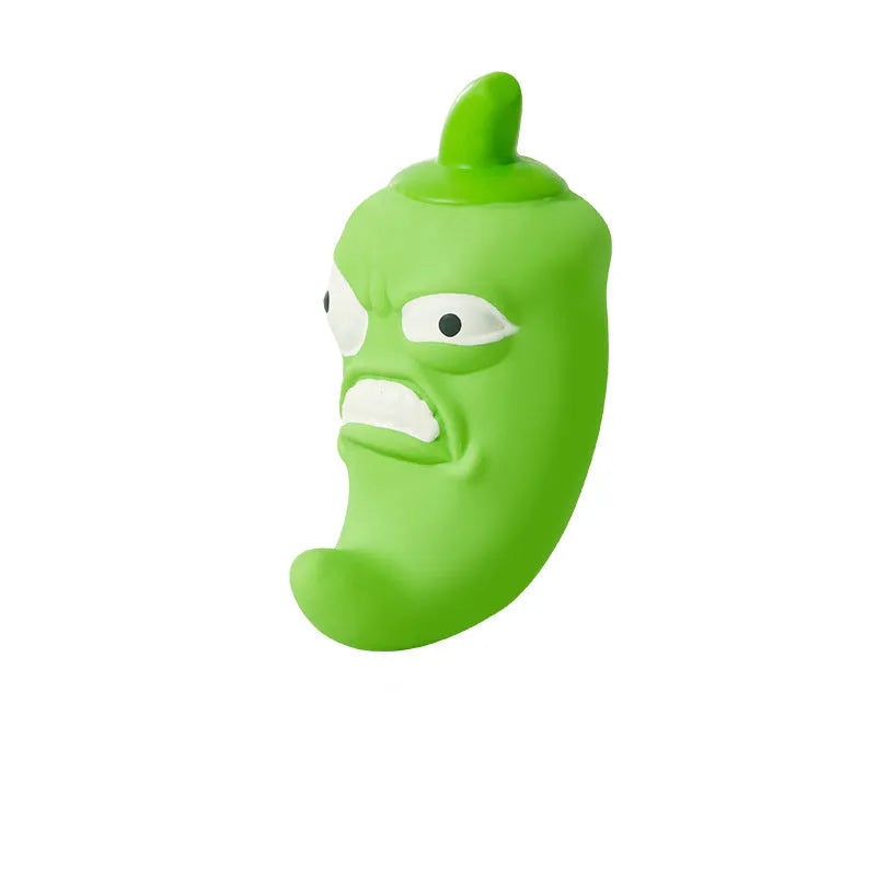 Bitter melon shaped or chili shaped durable plastic dog chew toy with textured surface for teeth cleaning.