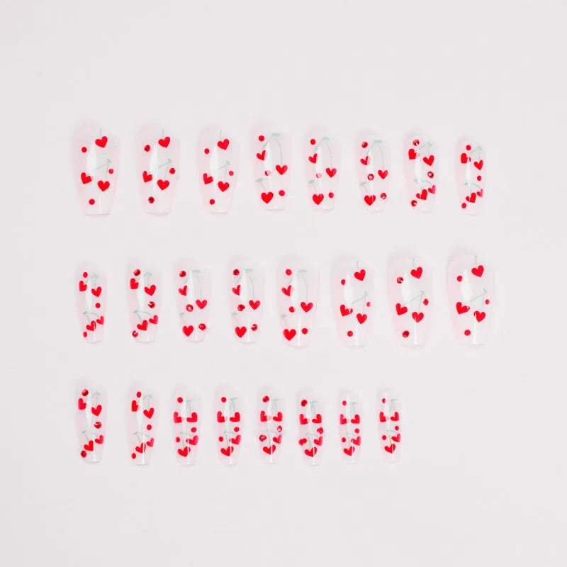 French Love Red Diamond Small Cherry Wear Armor Body nail stickers set with 24 pieces and glue in JP1601 style