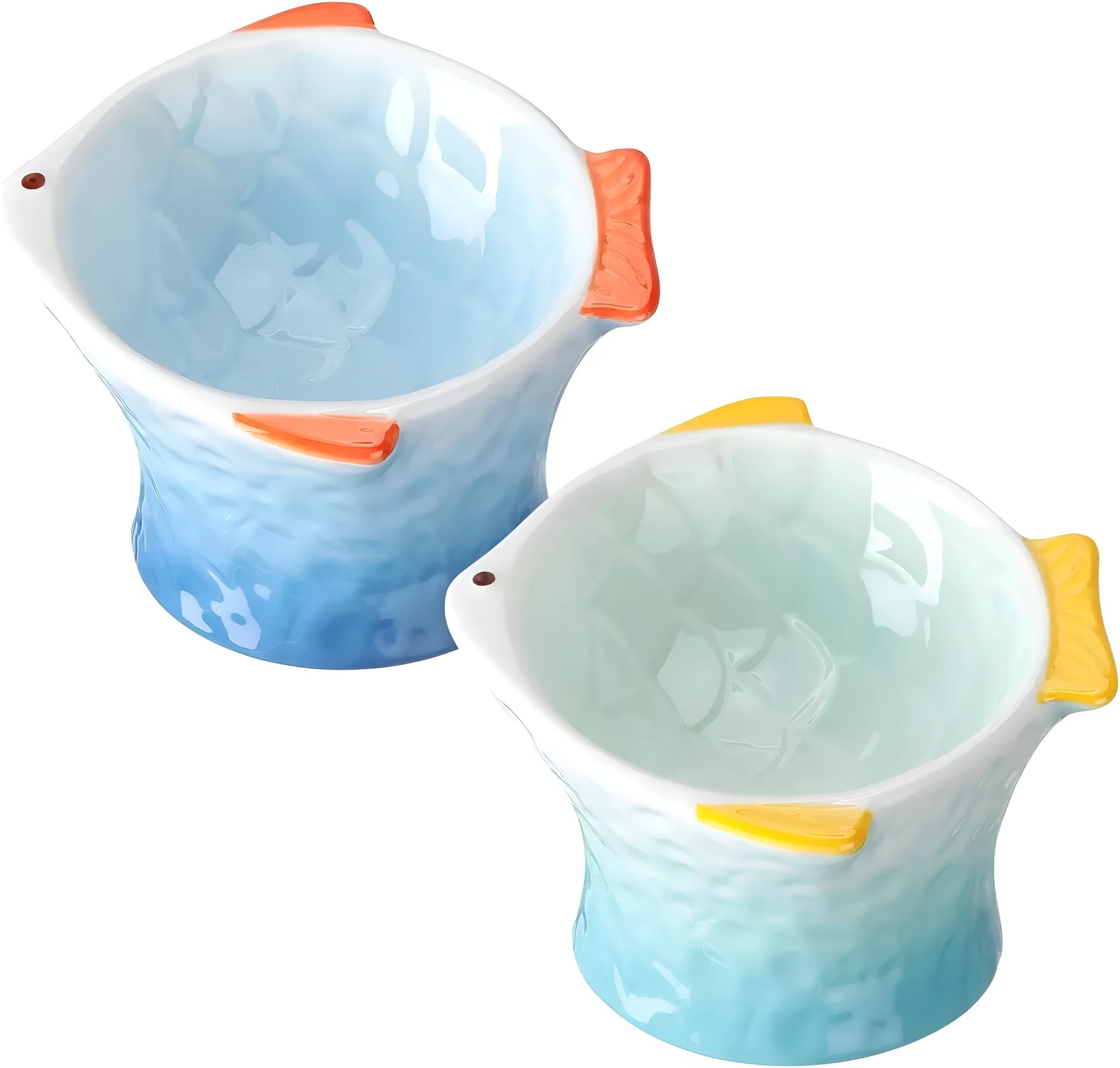 Ceramic cat feeder bowls fish shape design with 15-degree tilt angle and elevated height