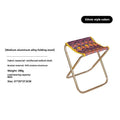 Black aluminium alloy folding stool shown in folded and unfolded positions for camping and outdoor use.