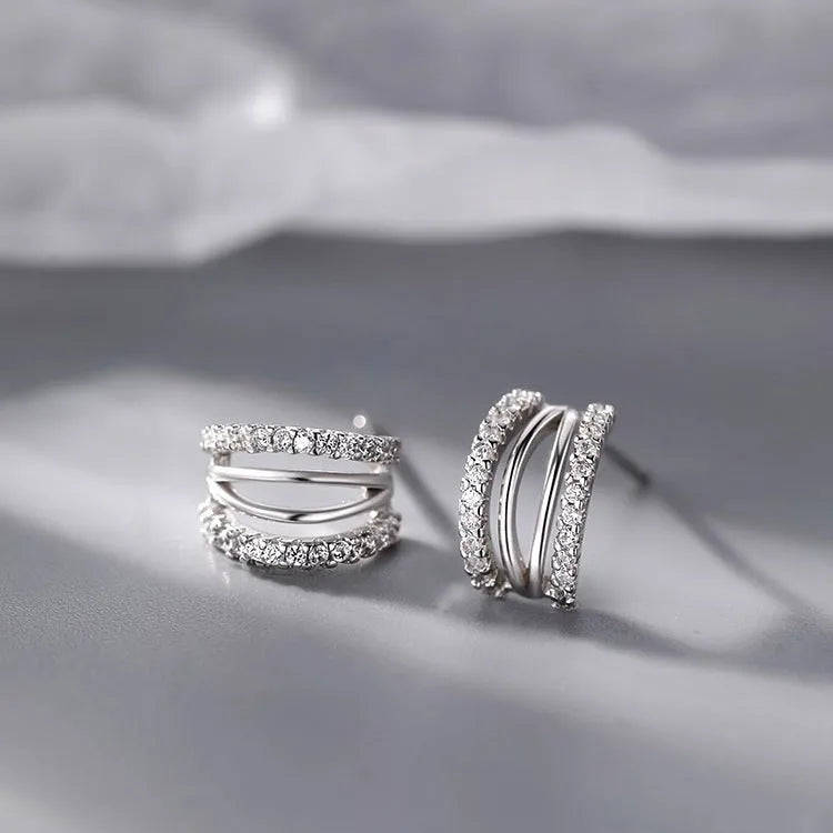 925 silver geometry earrings with electroplated finish shown in three available sizes
