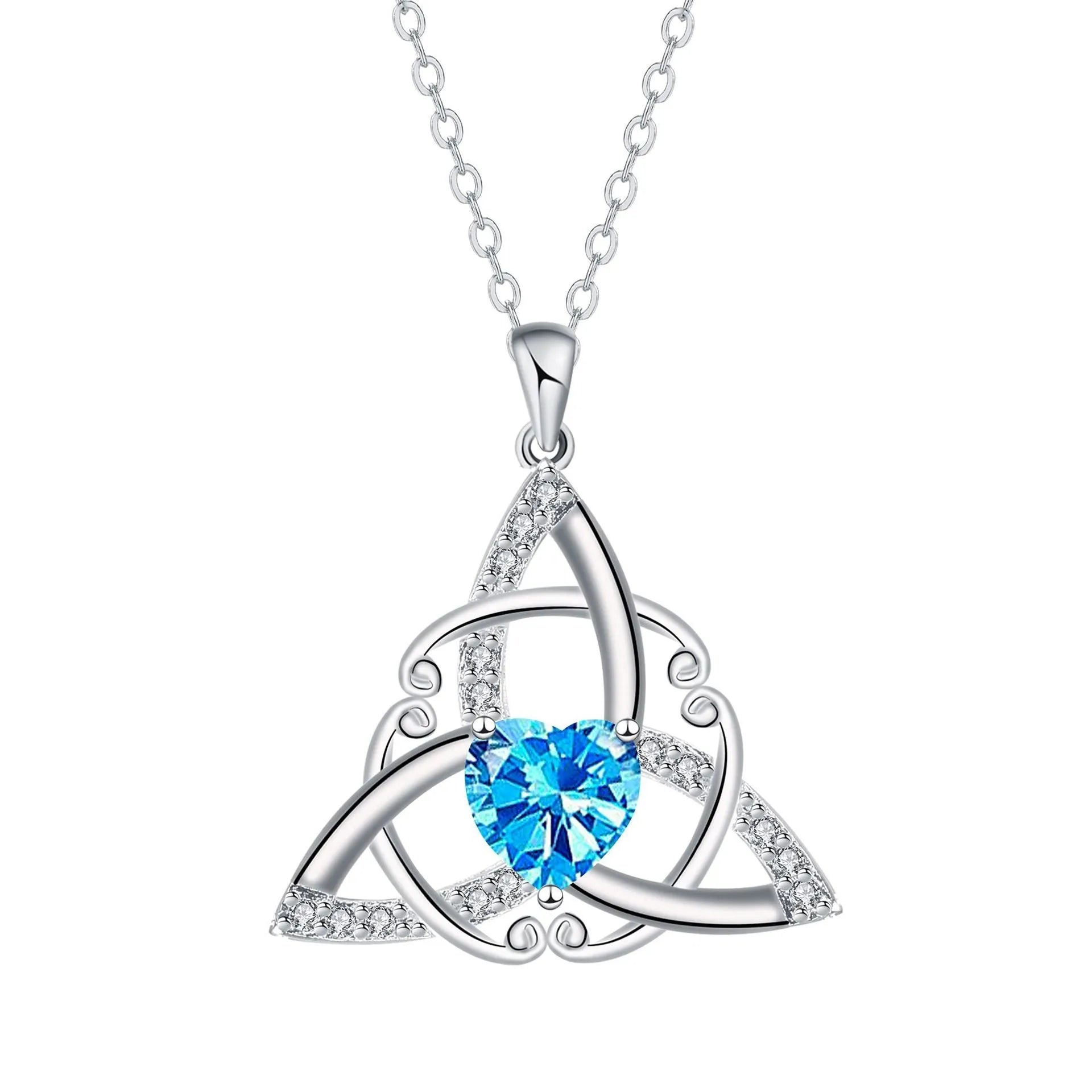 Geometric Celtic knot pendant necklace for women in copper with a choice of coloured electroplated finishes.