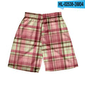 Men's plaid shorts with elastic waistband in straight leg cut for casual summer wear