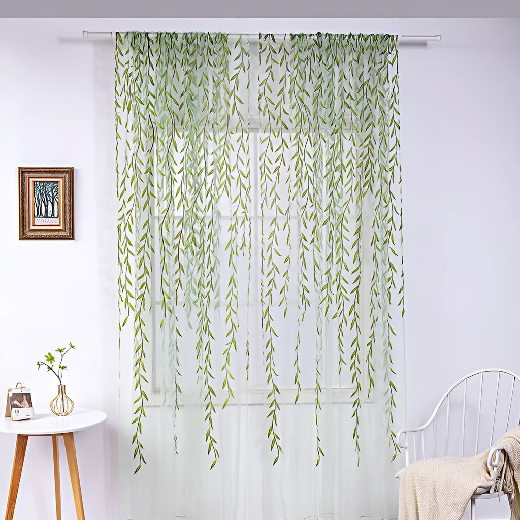 Willow wicker print rod pocket polyester curtain panel, 100cm x 270cm, for living room or balcony