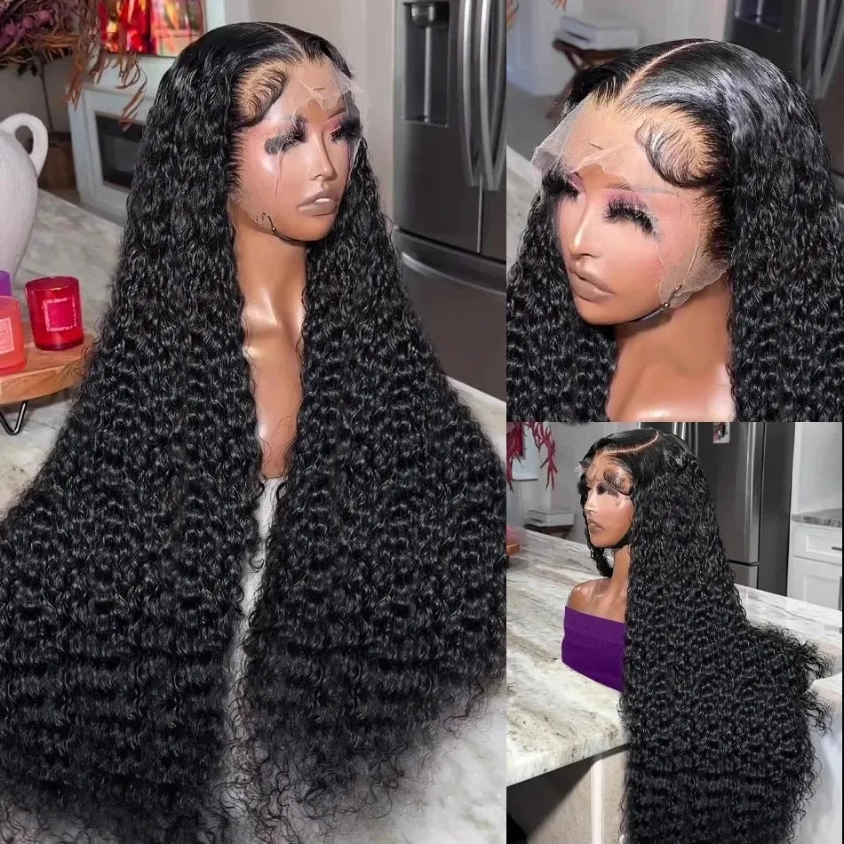 13x6 front lace wig with medium long curly hair and side bangs, high temperature fibre, 10-36 inch lengths