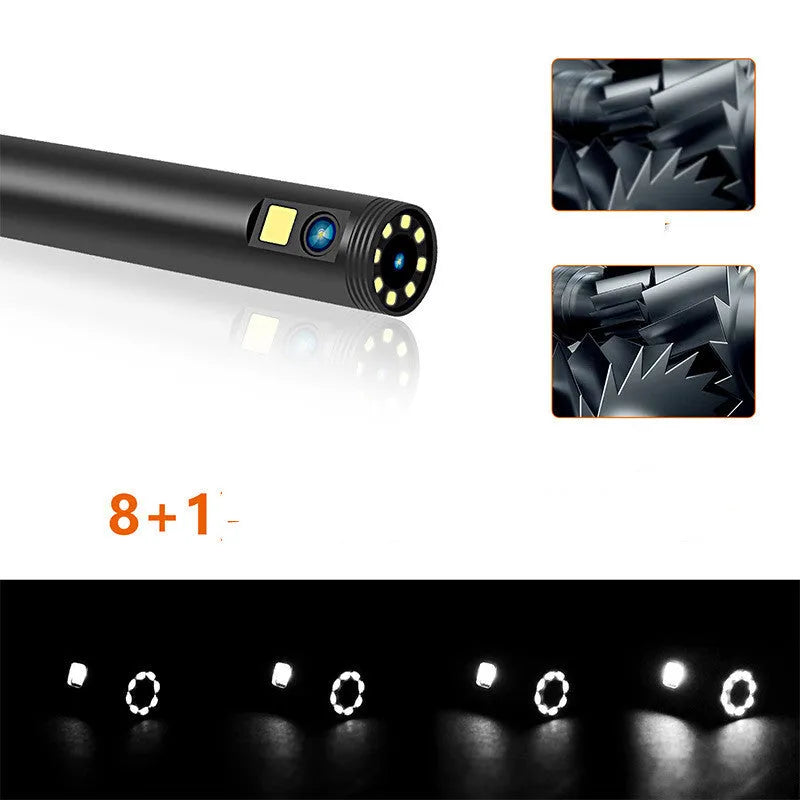 Wireless dual lens endoscope with 5.5mm and 8mm waterproof probes for smartphone inspections