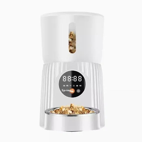 Black intelligent pet feeder with automatic timing and USB power connection for remote feeding
