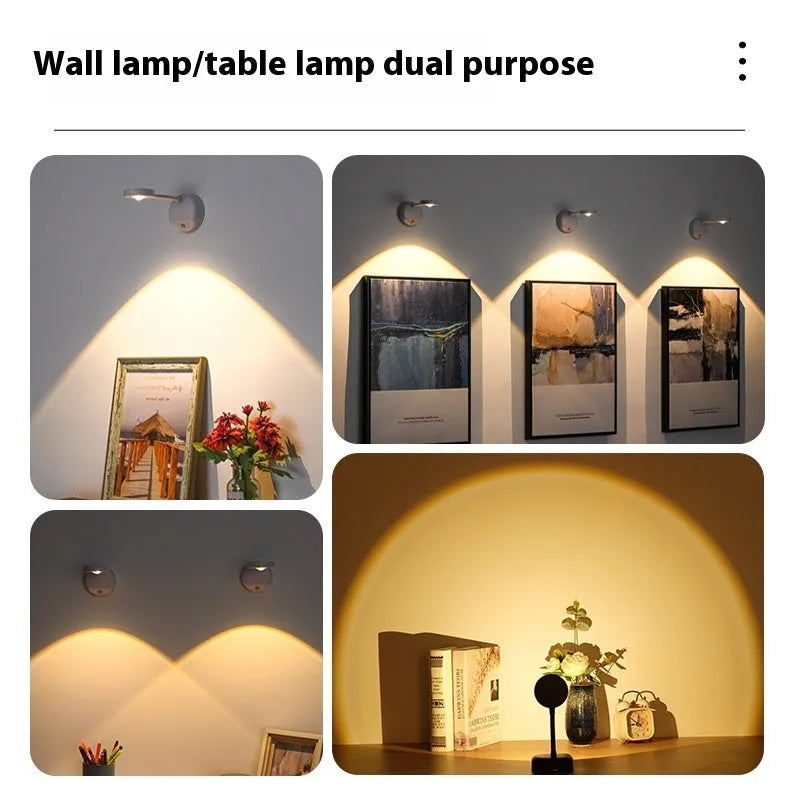 Modern geometric rechargeable wall spotlight in black colour on a plain wall